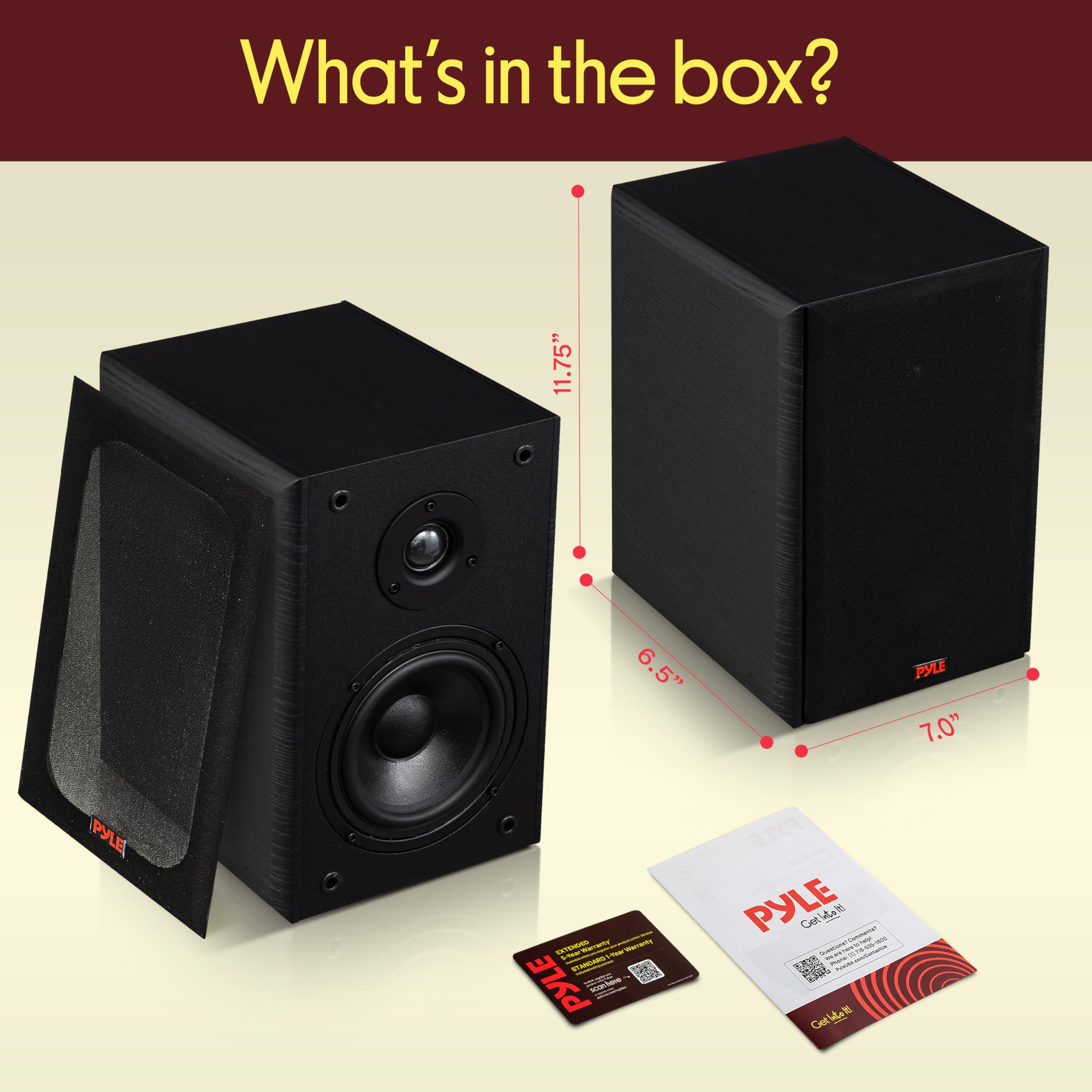 What's in the box?  
11.75" x 6.5" x 7.0"  
PYLE  
PYLE CAR B