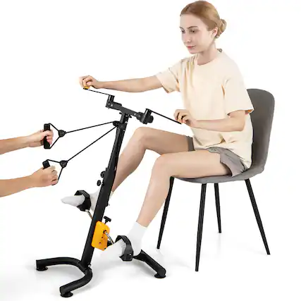 Front. Gymax - Gymax Folding Pedal Exercise Bike W/ Adjustable Resistance Full body Home Rehab Machine - Black, Yellow.