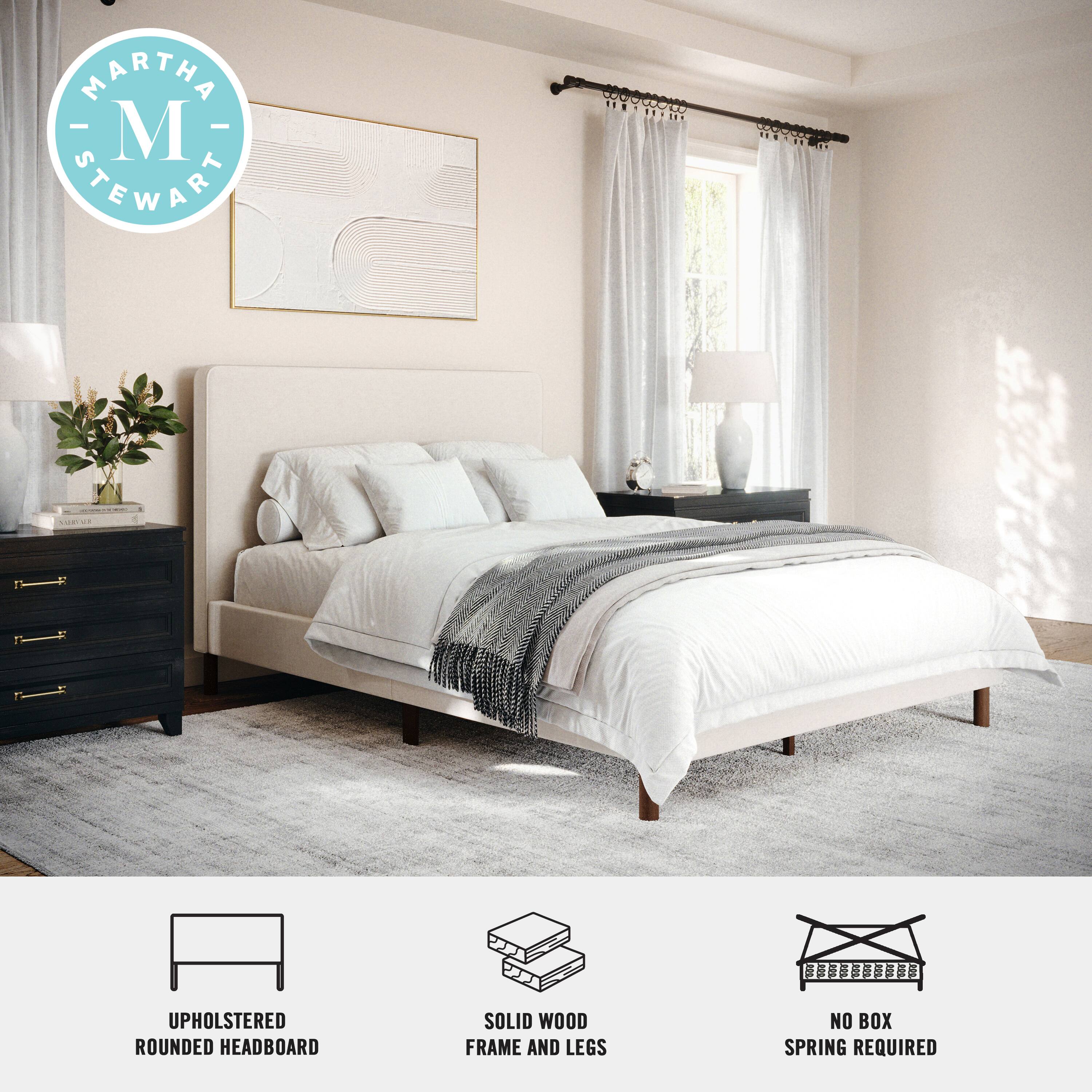 Martha Stewart Upholstered Round Headboard Solid Wood Frame and Legs No Box Spring Required