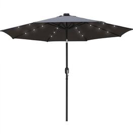 LeisureMod - Sierra Outdoor Polyester Umbrella with Solar LED Lights and Push-Button Tilt - Gray
