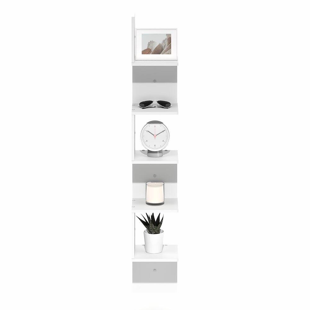 Back. Furinno - ROSSI Easy Assembly Corner Floating Shelves for Wall, Corner Square Wall Shelf, S-shape Radial Floating Book Shelf - White.