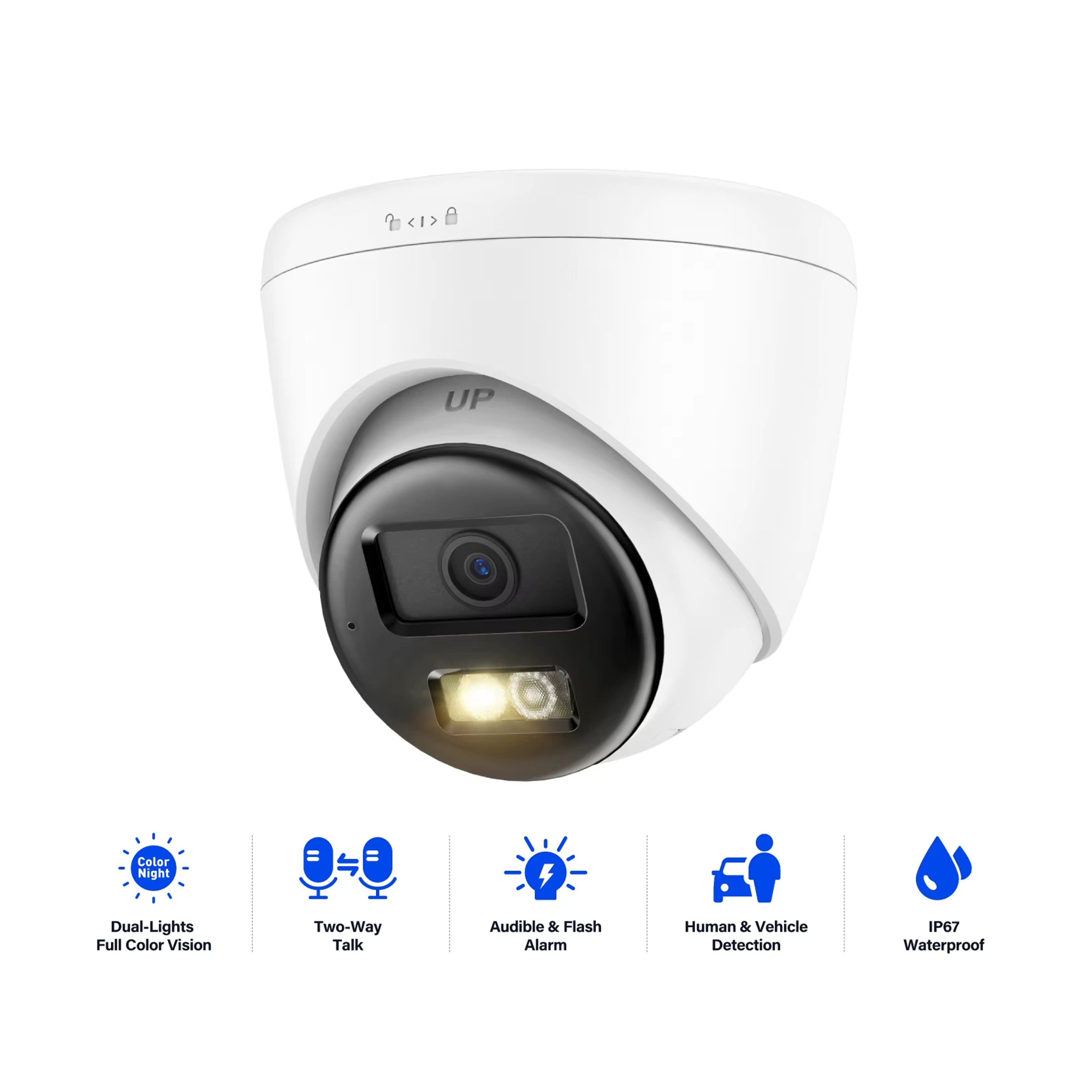 PRIMEPLUS - 8MP HD IP Security Camera Poe 4K Dual Light Audio Fixed Camera Human Vehicle Detection 256G SD Storage ONVIF IP67 - White
