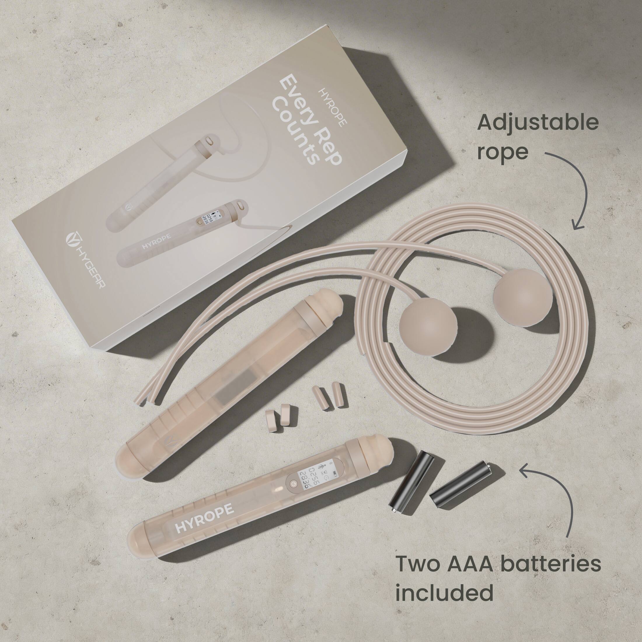 HYGEAR HYROPE B Counts Every Rep Adjustable rope W HYROPE - 9802 0256 O Two AAA batteries included