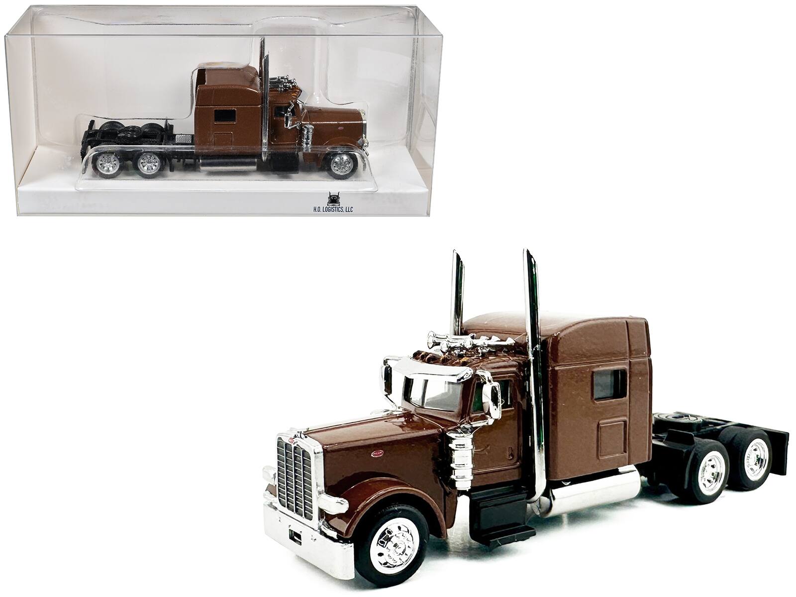 HO Logistics Replicas - Peterbilt 389 Truck Tractor with Sleeper Cab Brown Metallic 1/87 (HO) Scale Plastic Model Car by HO Logistics