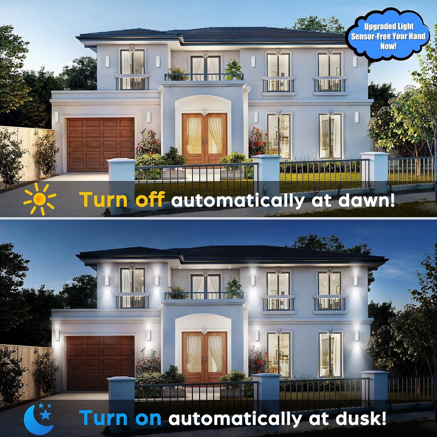 Upgraded Light Sensor - Free Your Hand Now!

Turn off automatically at dawn!

Turn on automatically at dusk!