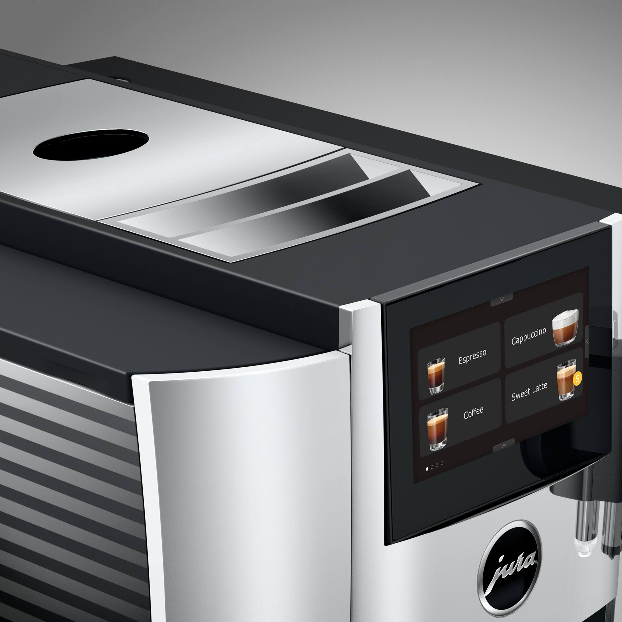 The text on the image reads: "Cappuccino Espresso Latte Sweet Coffee 5 200 jura." The correct grouping and text would be: "Cappuccino, Espresso, Latte, Sweet Coffee, 5, 200 jura."