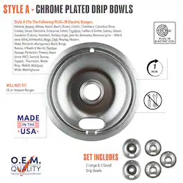 Range Kleen - 12565X Style A 5pk Economy Chrome Plated Drip Bowls, 2 Large and 3 Small
