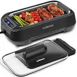 Cusimax - 1500W Indoor Electric Grills with 212-446℉ Freely Adjustable, LED Display, Smokeless, Easy to Clean & Store