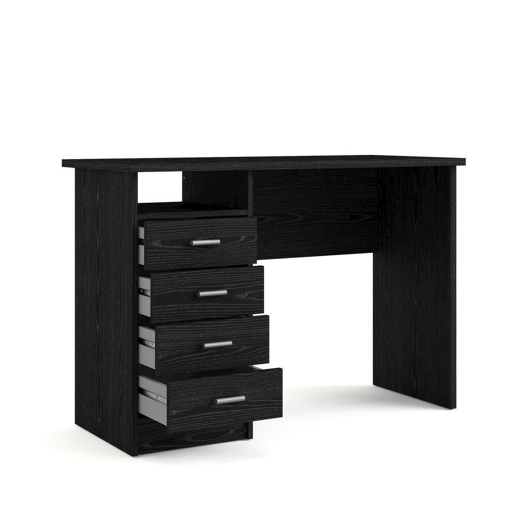 Back. FurniFact - Modern Home Office Desk with 4 Drawers and Open Storage Shelf - Black.