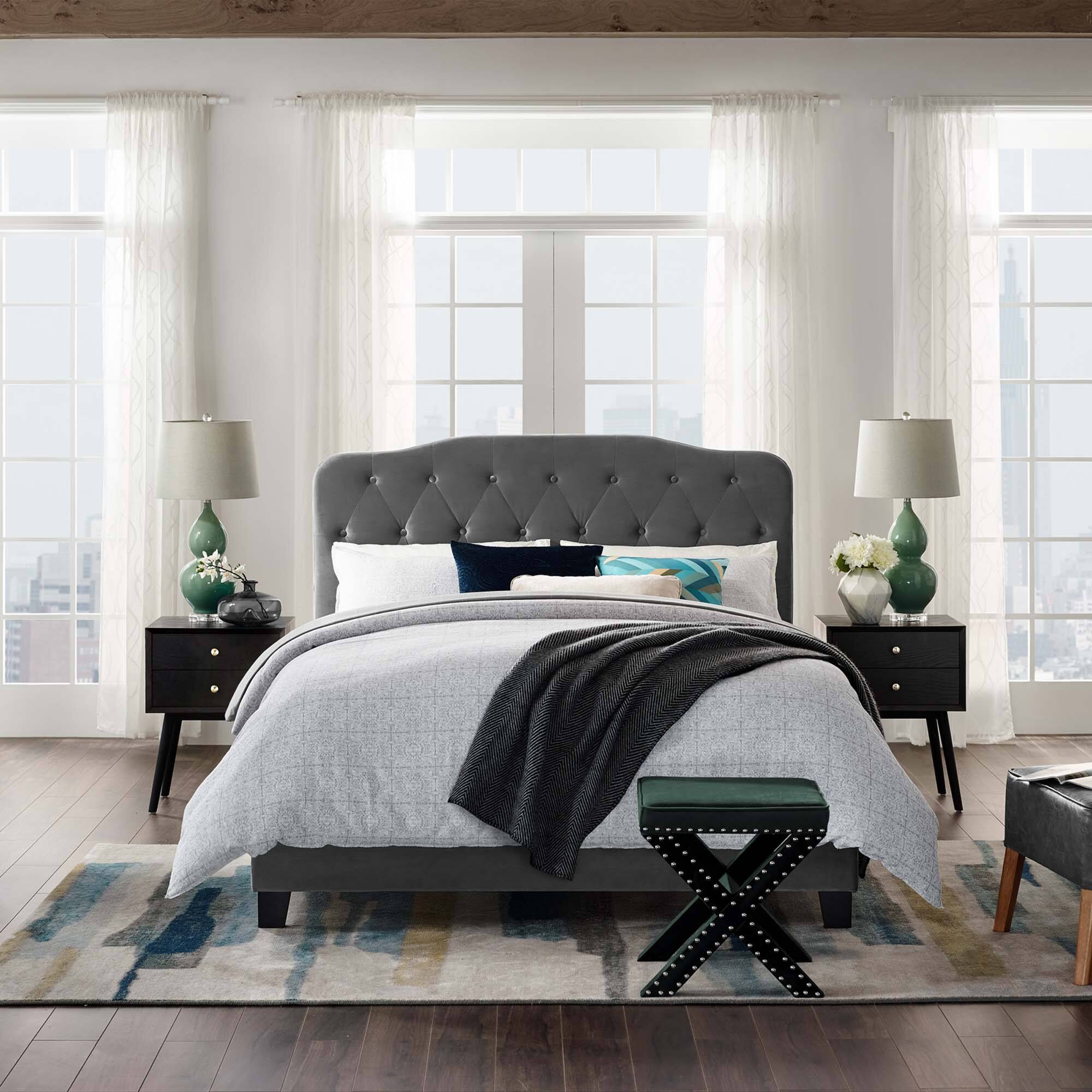 Alt View 2. Modway - Loryn Vinyl Full Bed Frame with Round Splayed Legs - Black.