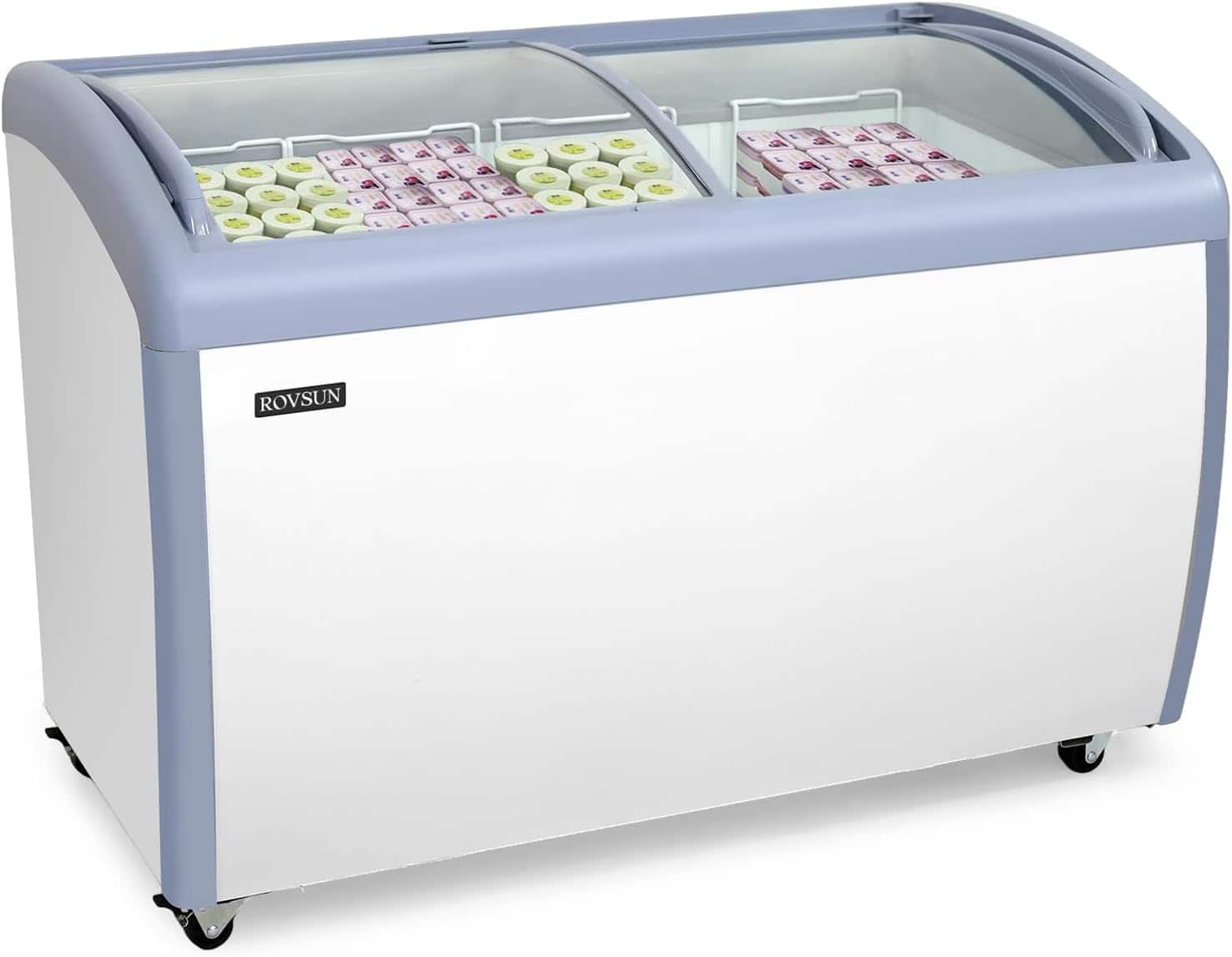 Winado - 12.7Cu.Ft Commercial Ice Cream Freezer, 50" Chest Freezer Glass Top Display Case - White