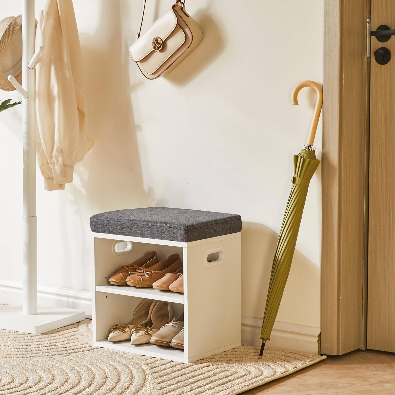 Alt View 1. Hanke - Shoe Storage Bench With Cushion Rack Padded Seat Adjustable Organizer Cabinet For Entryway Living Room - Black.