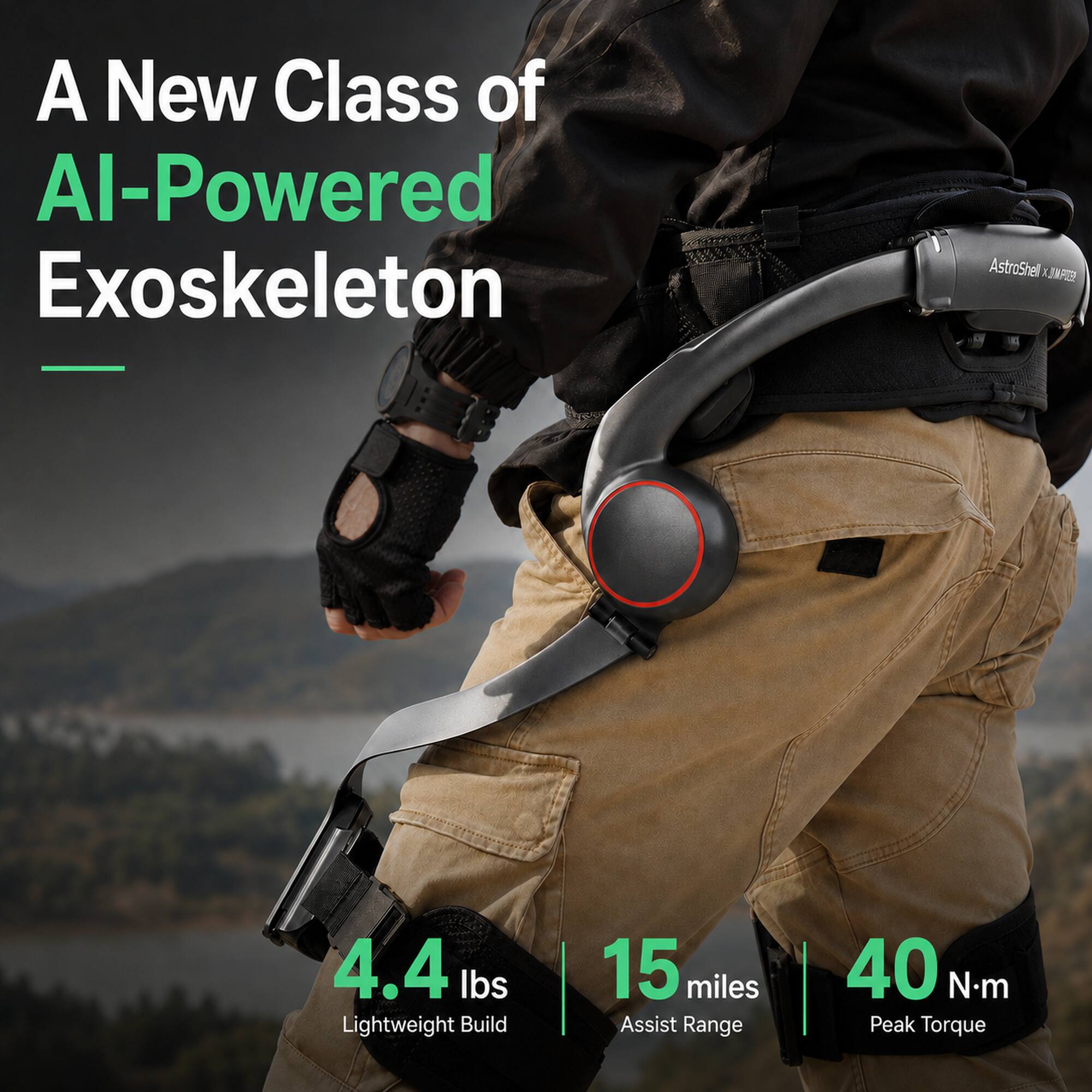 A New Class of AI-Powered Exoskeleton

AstroShell JP

4.4 lbs Lightweight Build

15 miles Assist Range

40 N.m Peak Torque