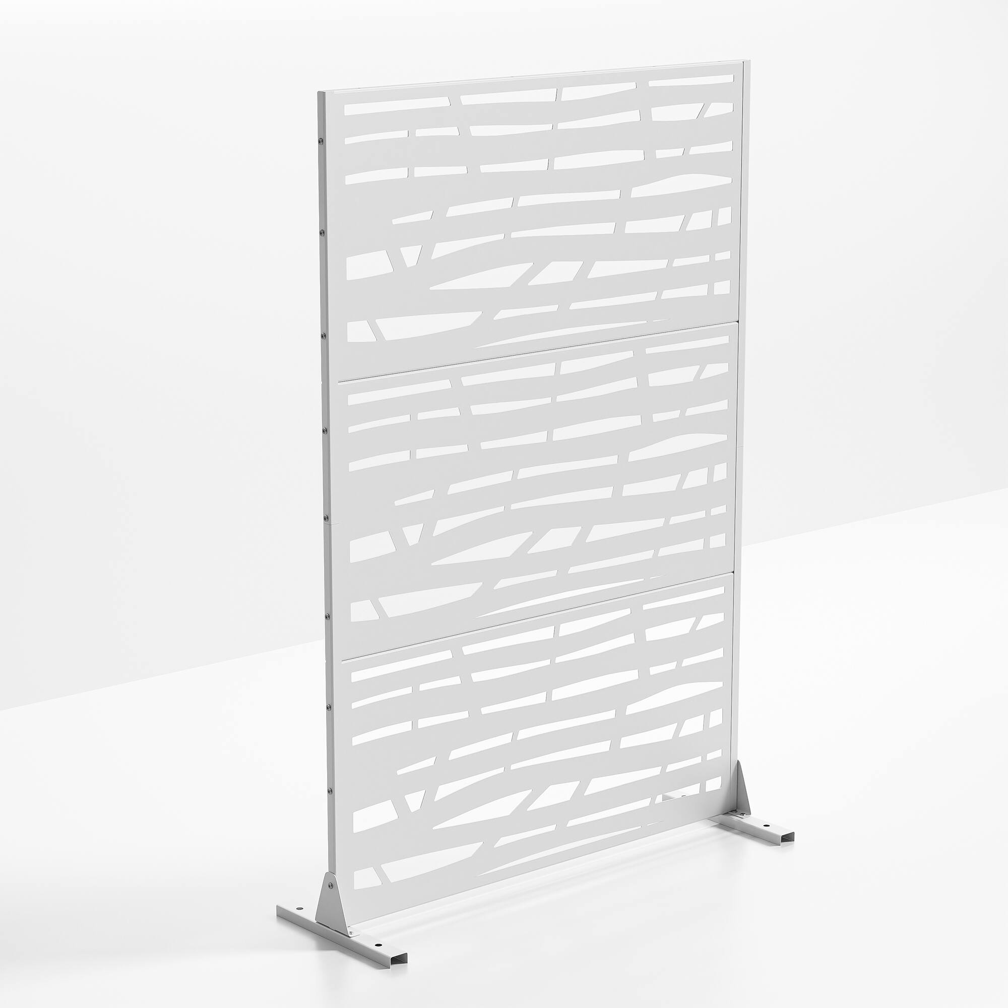 Angle. PexFix - 72 in. x 47 in. Jungle Pattern Metal Outdoor Privacy Screen & Panels, Freestanding Garden Divider Fence - White.