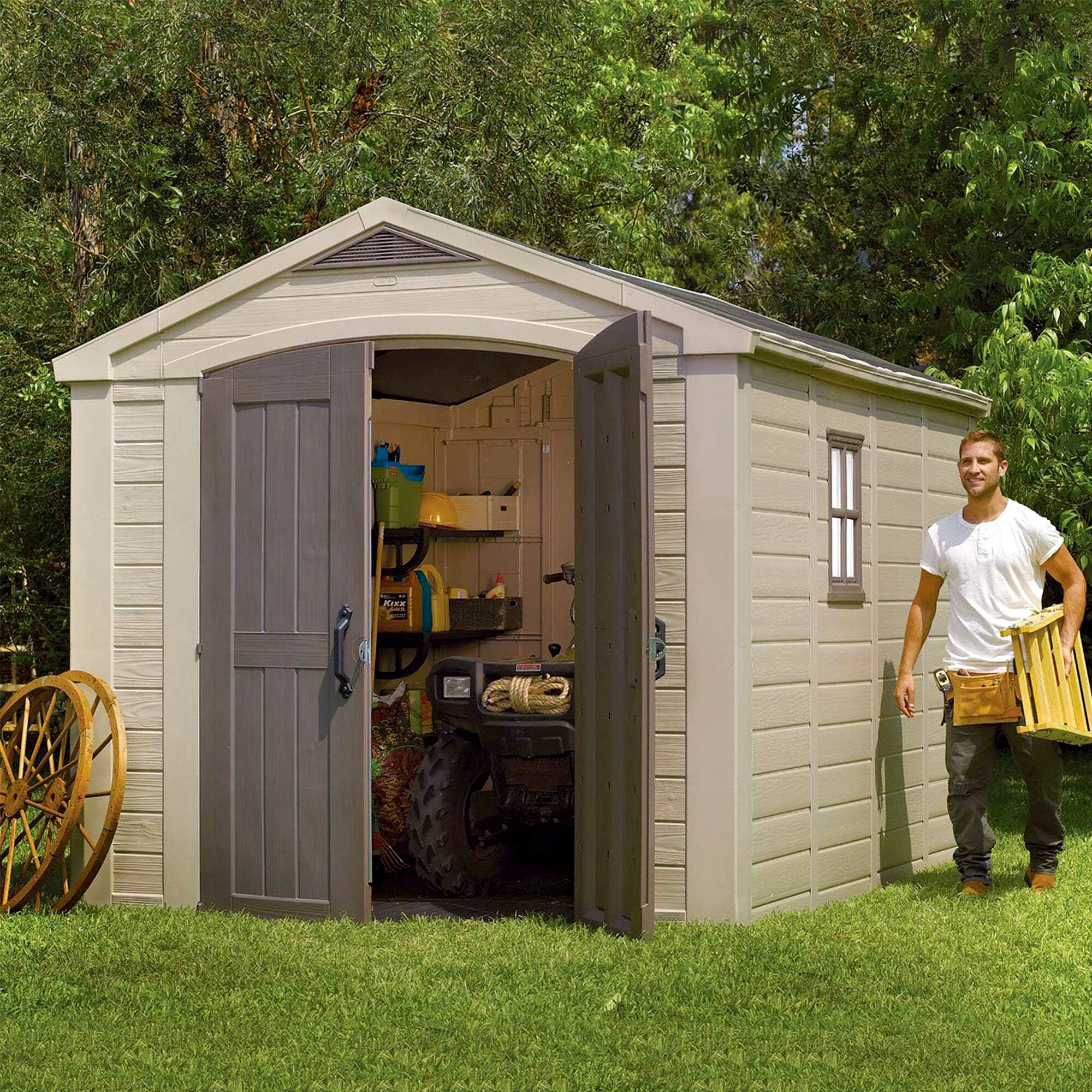 Alt View 3. Keter - Keter 211203 Factor 8 x 11 All Weather Resistant Outdoor Storage Shed, Taupe - Taupe/Brown.