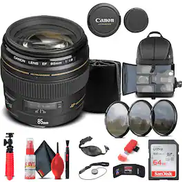 Canon - EF 85mm f/1.8 USM Lens (2519A003) + Filter + BackPack + 64GB Card + More (International Version)