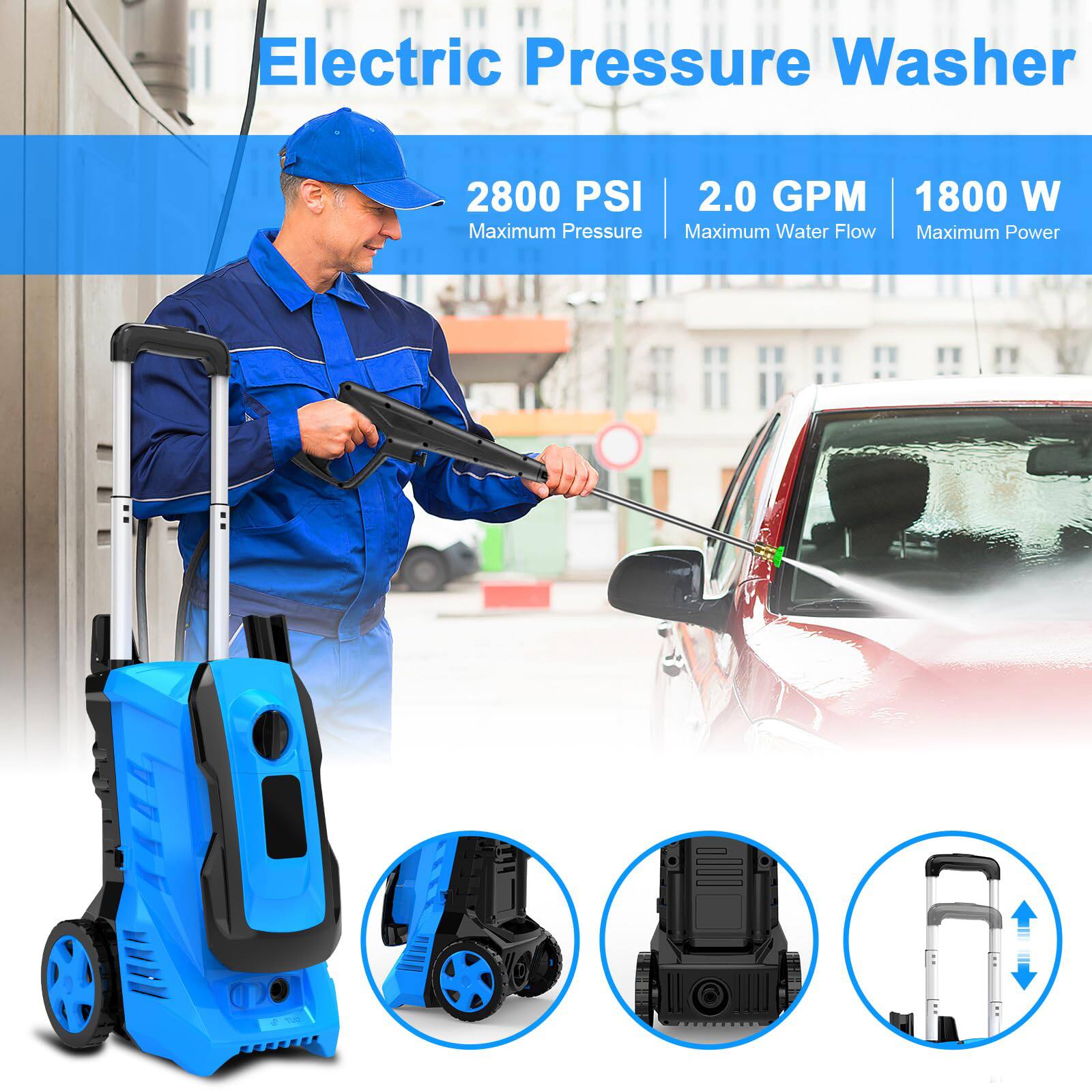 Electric Pressure Washer
2800 PSI
2.0 GPM
1800 W
Maximum Pressure
Maximum Water Flow
Maximum Power