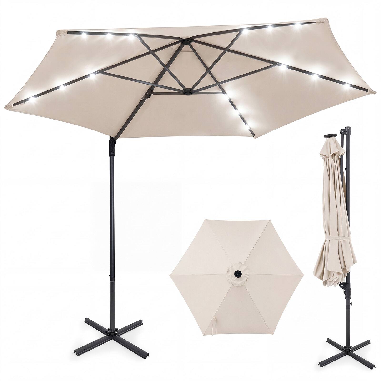 Alt View 9. Costway - Costway 10 FT Patio Cantilever Umbrella Large Offset Hanging Umbrella with Solar LED Lights - Beige.