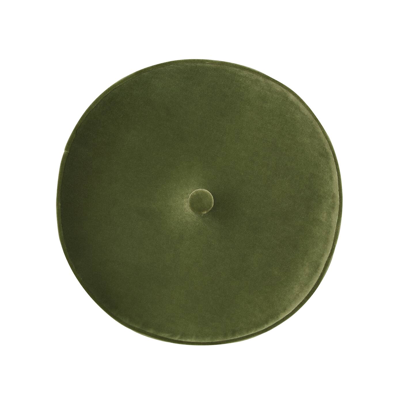 Left. Tiramisubest - 16-inch Round Olive Green Velvet Footstool - Mid-Century Modern Tufted Ottoman - Green.
