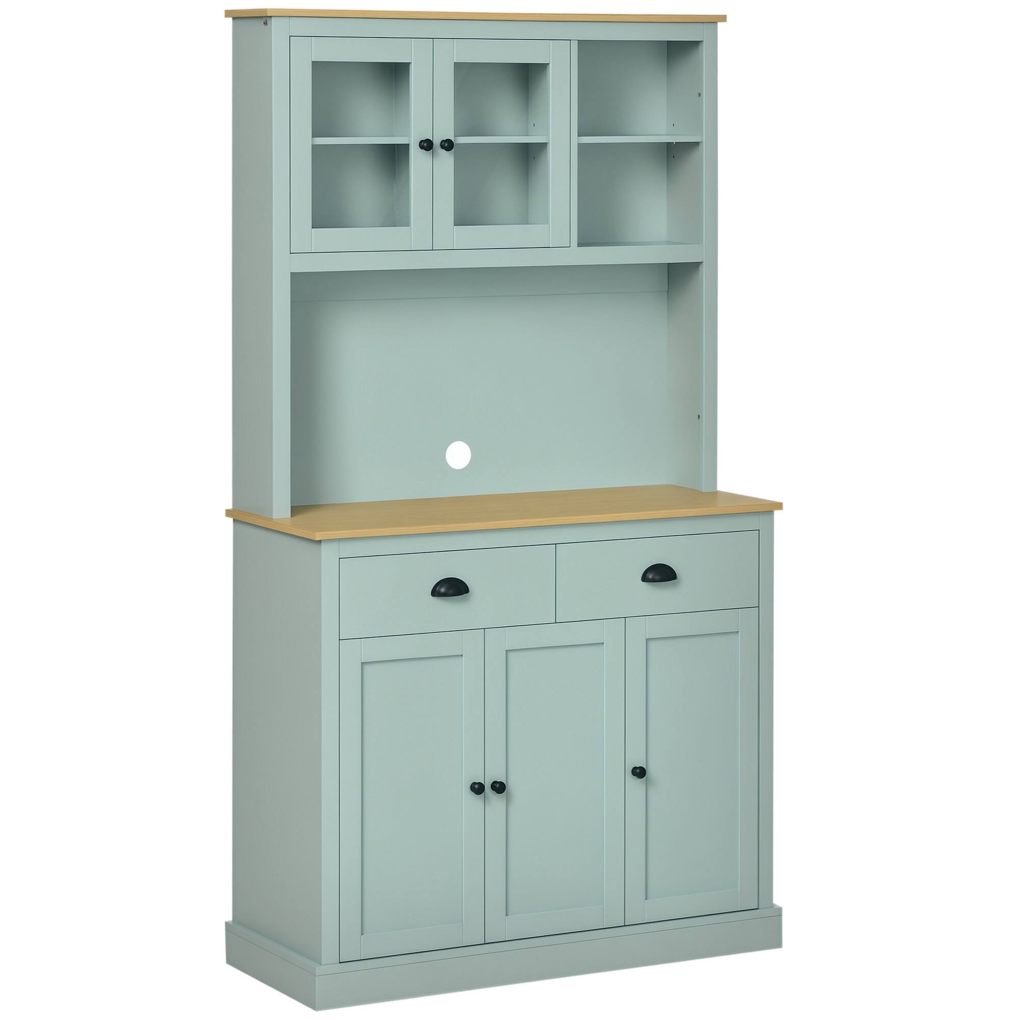 Homcom - 71" Freestanding Pantry, Kitchen Buffet with Hutch, Microwave Cabinet with Drawers, Glass Doors, and Adjustable Shelves - Light Blue