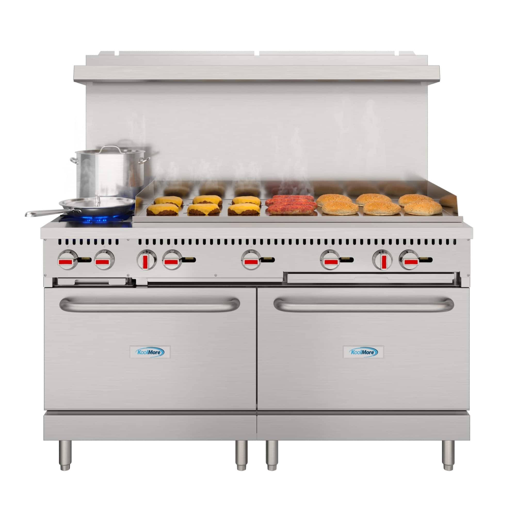 Koolmore - 60 in. Dual Oven Commercial Range with 48 in. Griddle and 2 Burners in Stainless-Steel (KM-CRG482-NG) - Stainless Steel