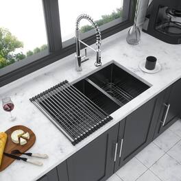Siljoy - Double Bowl(60/40) Undermount Sink- 33"x19"x10" Double Bowl Kitchen Sink 16 Gauge with Two Basin - Gunmetal Black