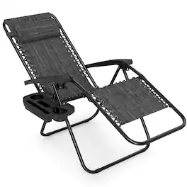 Costway - 1 PCS Zero Gravity Chair, Portable Patio Recliner with Adjustable Backrest & Pillow - Gray