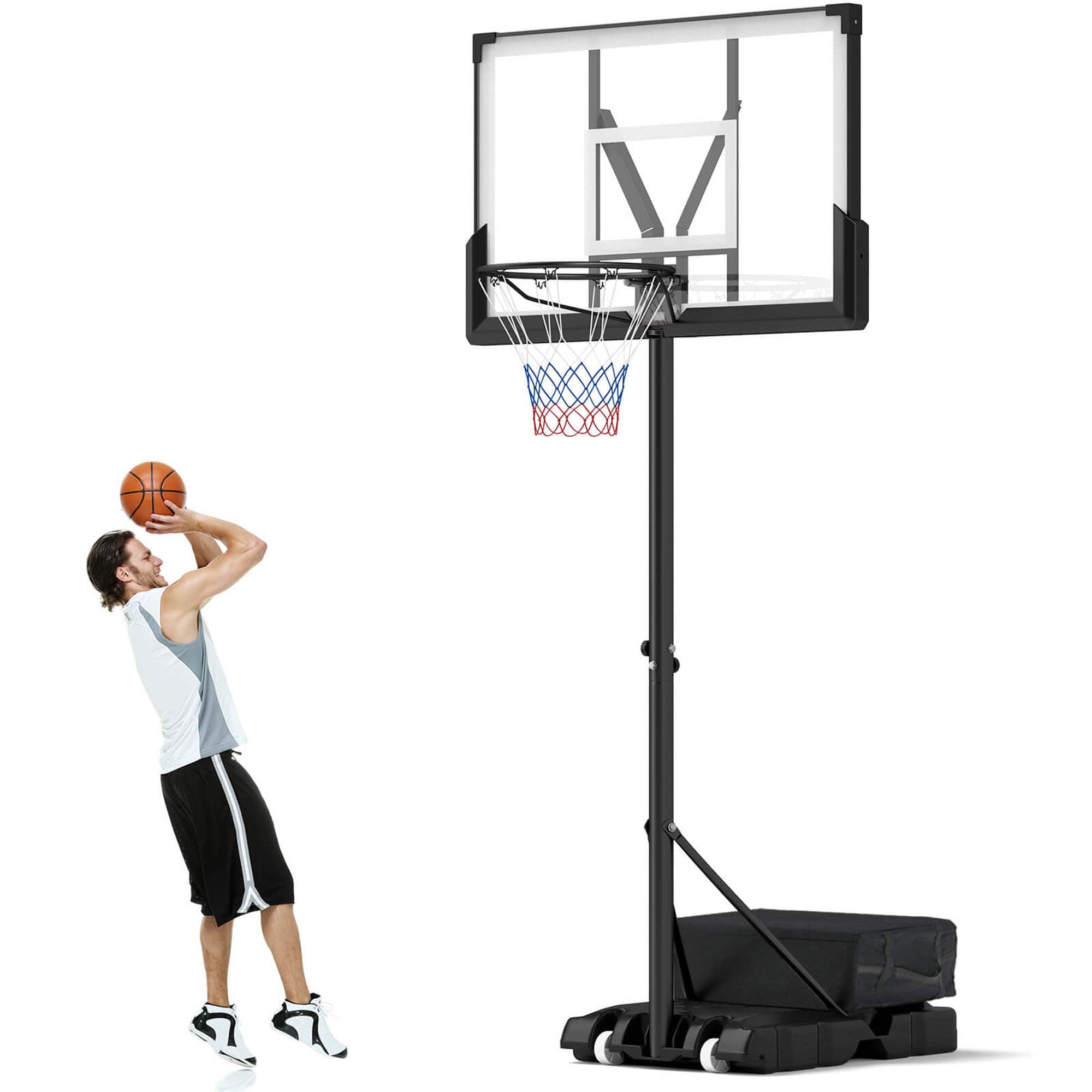 Front. Costway - Costway Basketball Hoop Outdoor System with 45 Inch Shatterproof PC Backboard Wheels - Black.
