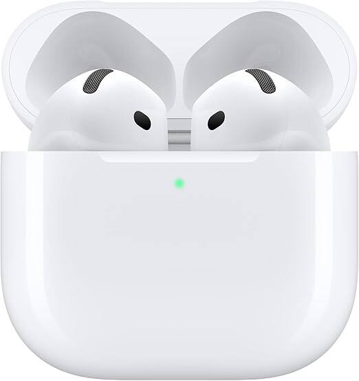 Angle. Apple - Apple AirPods 4 Wireless Earbuds, Bluetooth Headphones, with Active Noise Cancellation, Wireless Charging - White.