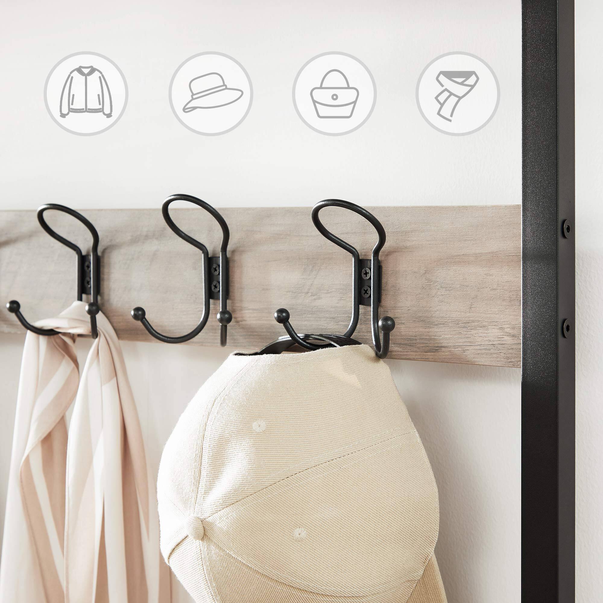 Back. Songmics Home - 3-in-1 Hall Tree Coat Rack with Storage Shelves Industrial Style Greige - Brown.