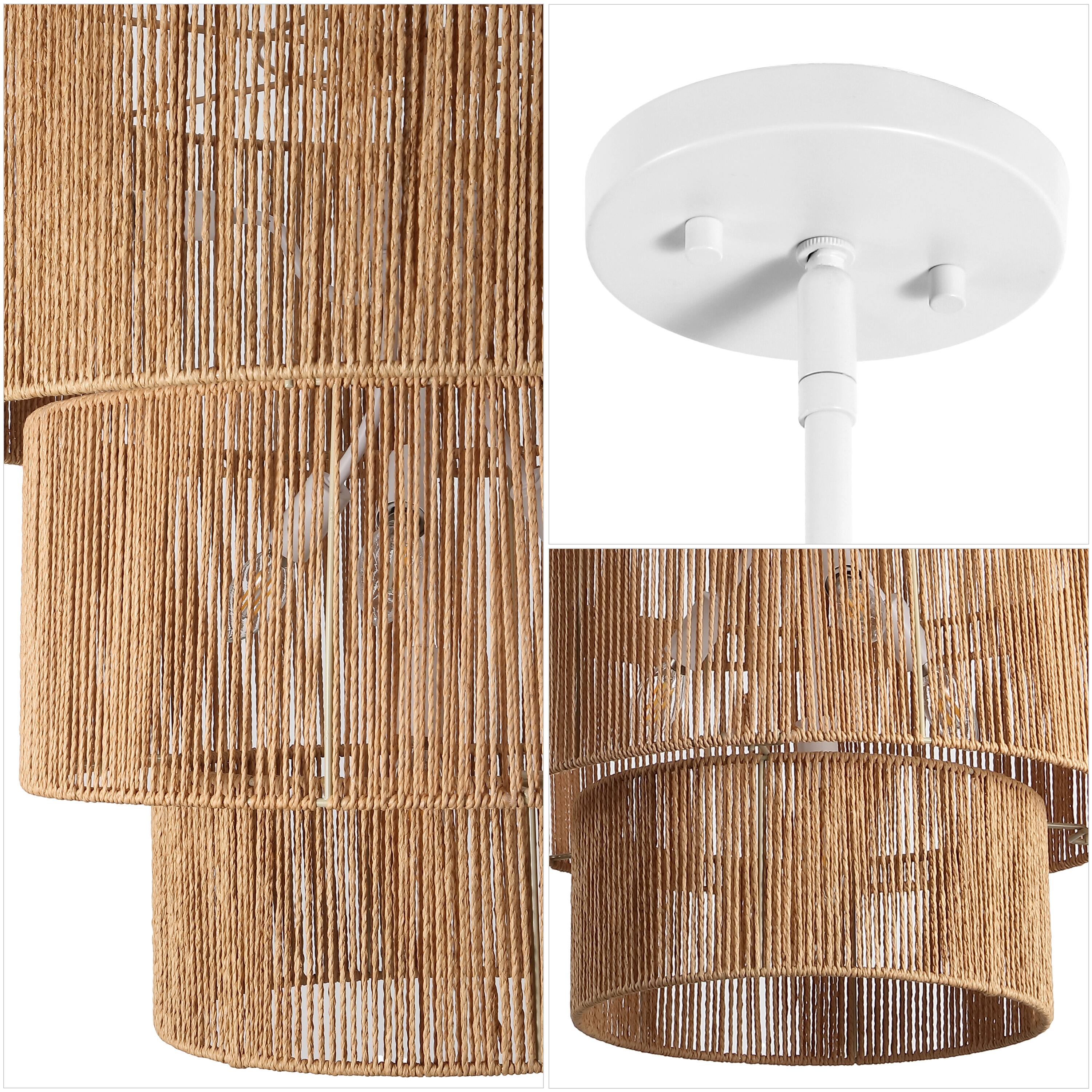 Alt View 4. Jonathan Y - Orson 24" Tiered Paper Rope Chandelier, Coastal 7-Light Woven Brown Shade with White Metal Canopy for Living Room - Brown.
