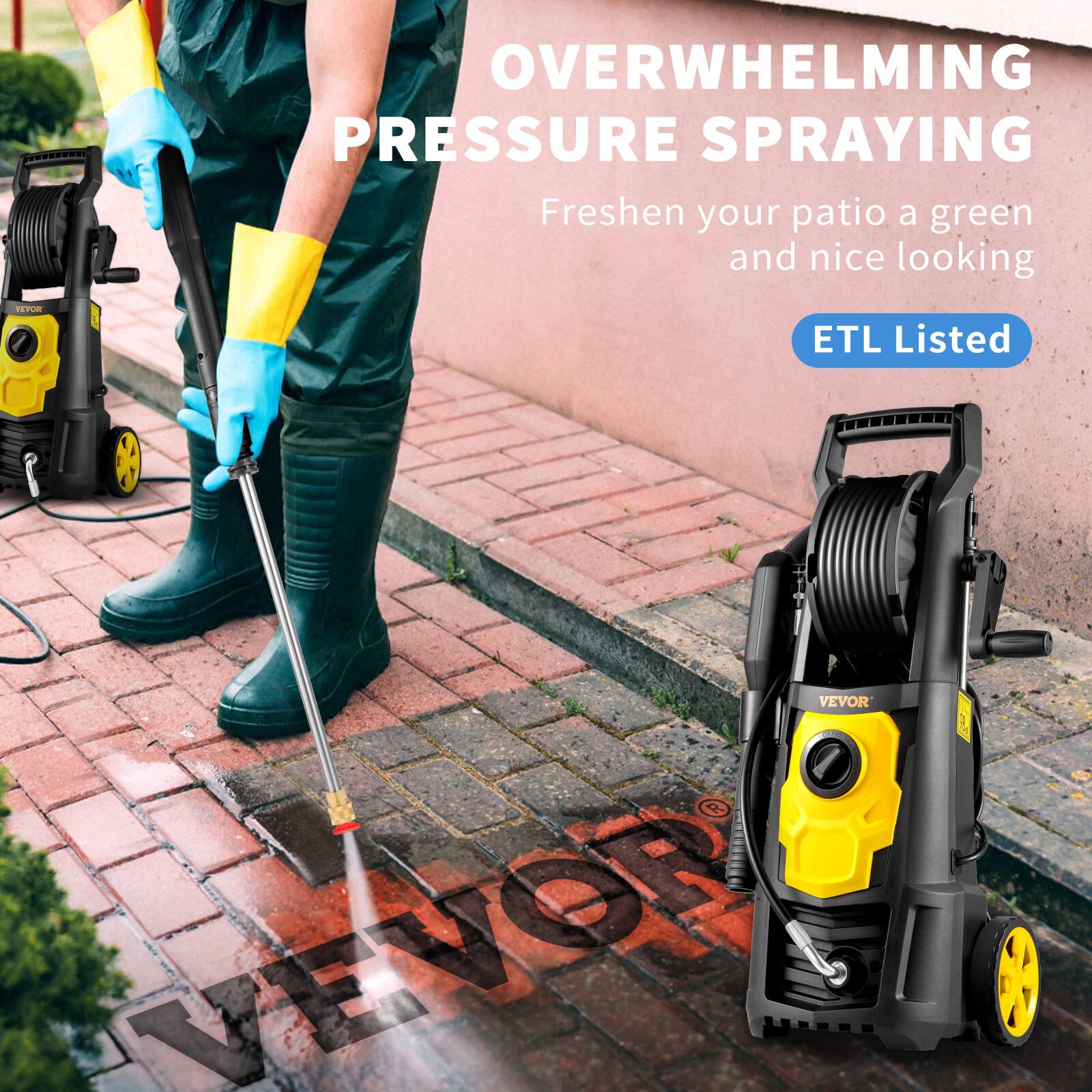OVERWHELMING PRESSURE SPRAYING  
Freshen your patio a green and nice looking  
ETL Listed  
VEVOR
