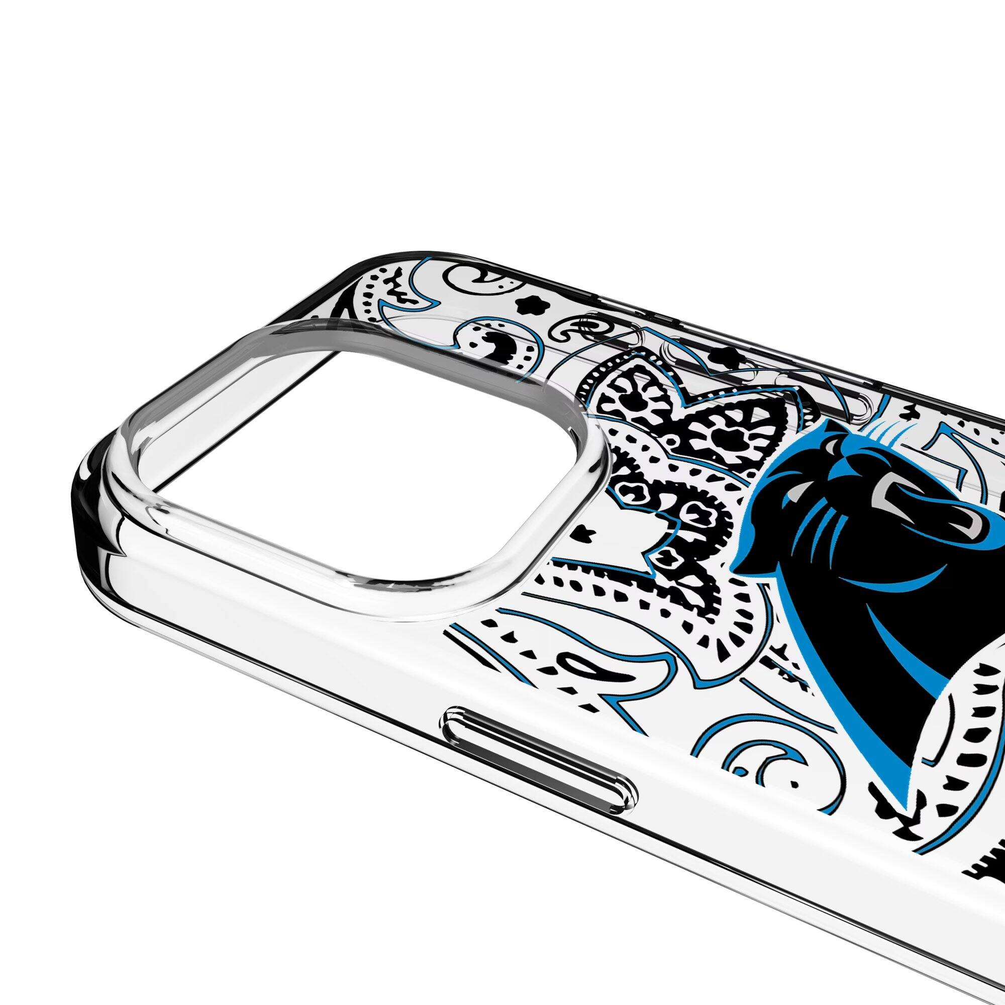 Alt View 2. Keyscaper - Carolina Panthers iPhone Clear Paisley Design Case - 16 Pro - Multicolor.