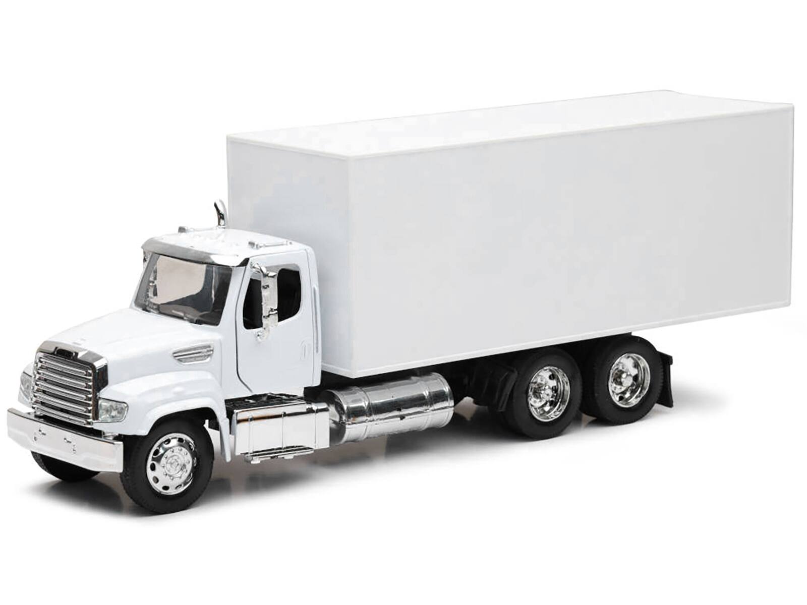 Angle. New Ray - Freightliner 114SD Box Truck White "Long Haul Trucker" Series 1/32 Diecast Model by New Ray - White.