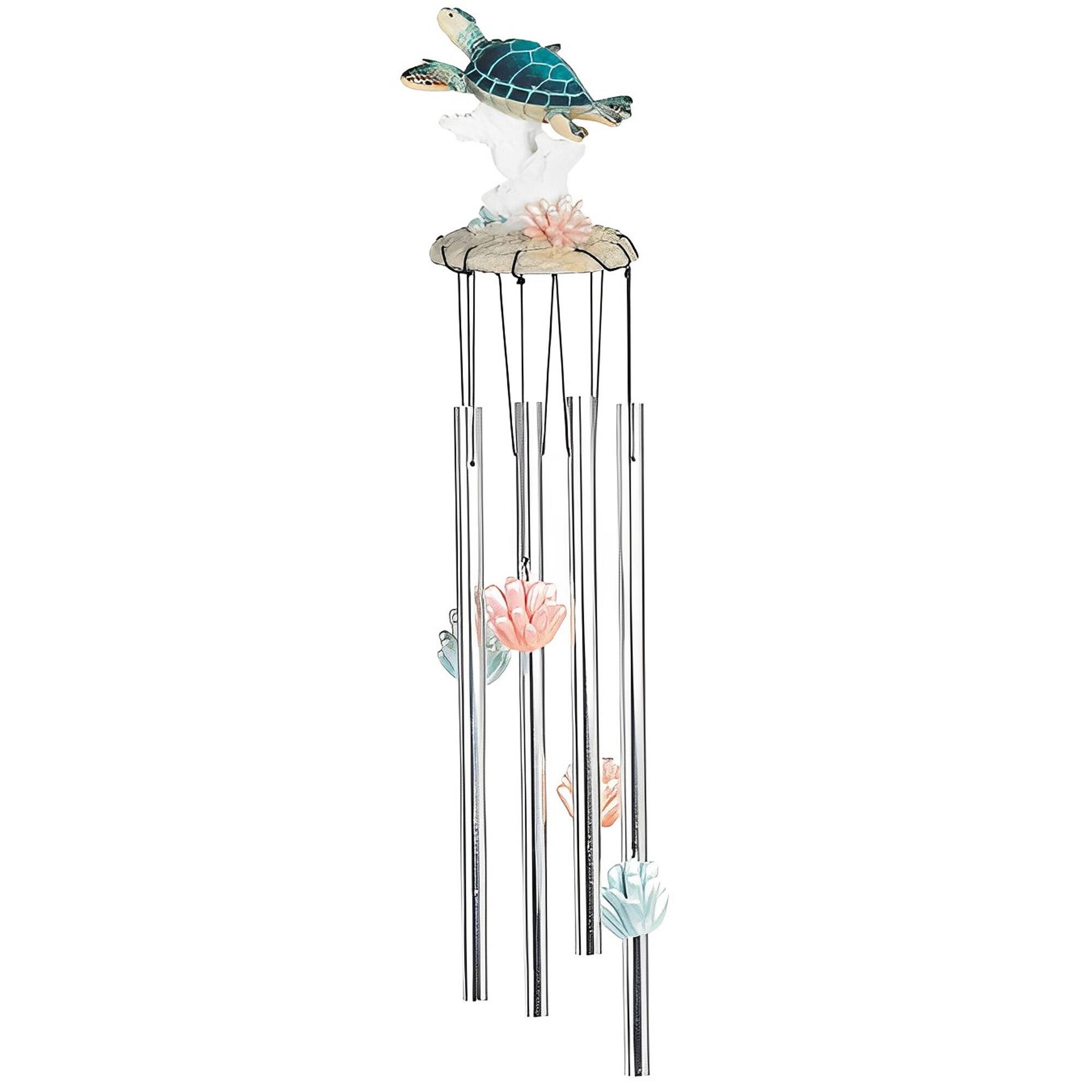 FC Design - 23" Long Sea Turtle with Coral Round Top Wind Chime Outdoor Patio or Garden Hanging Decoration - Multi-Color