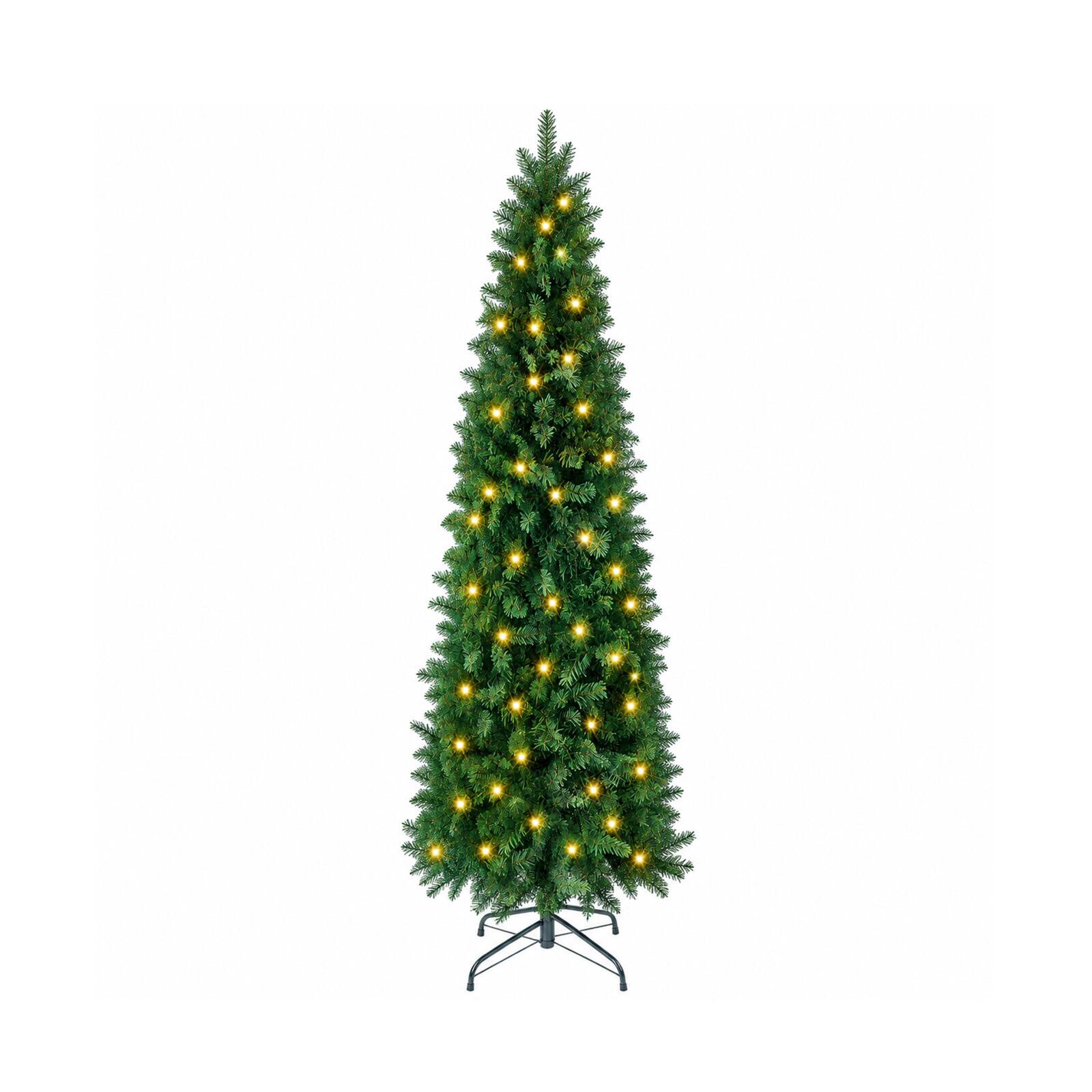 Front. Sweetcrispy - Pre-lit Slim Artificial Christmas Tree with LED Lights 8 Light Modes - Green.