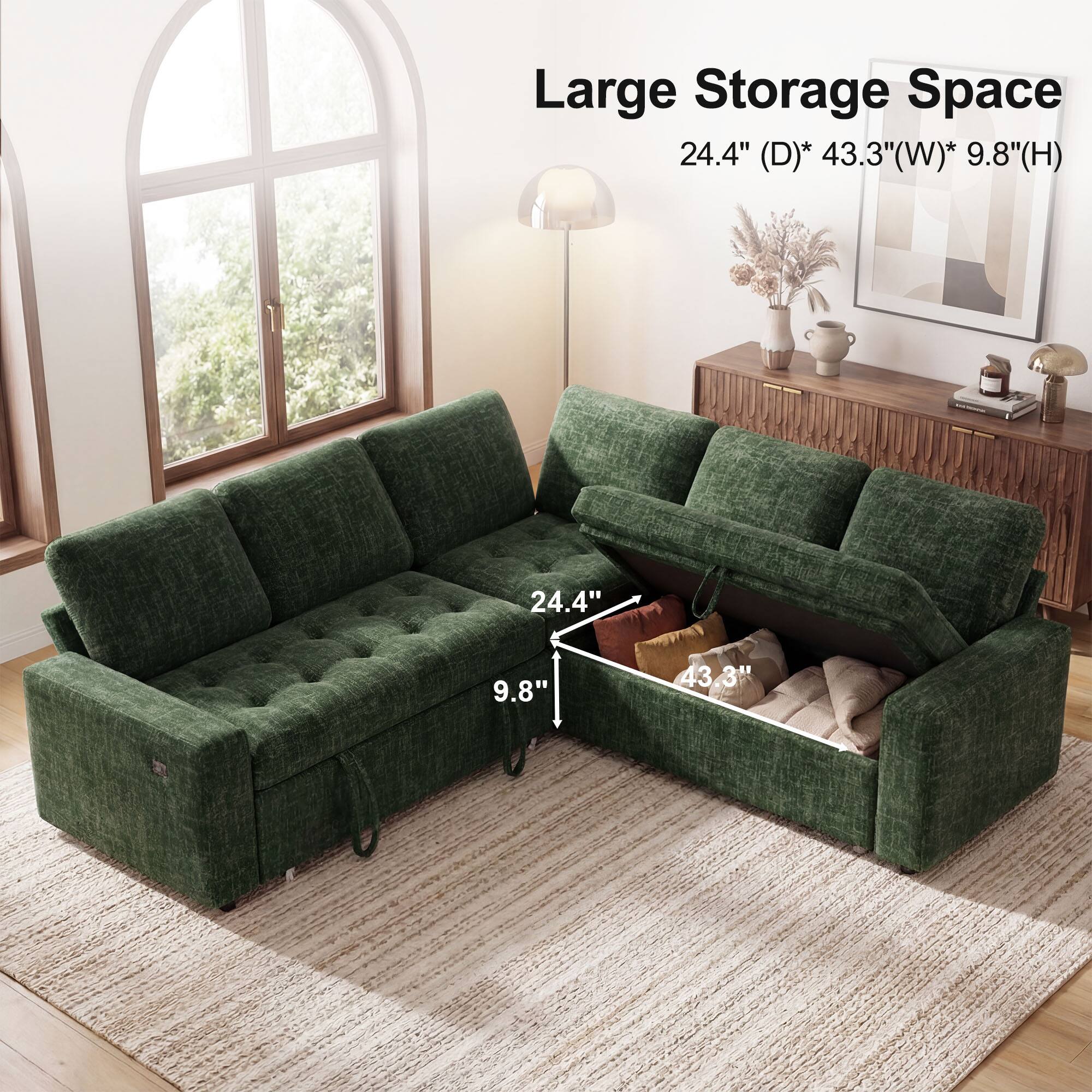 Large Storage Space  
24.4" (D)* 43.3"(W)* 9.8"(H)  
24.4" 9.8" 43.3"