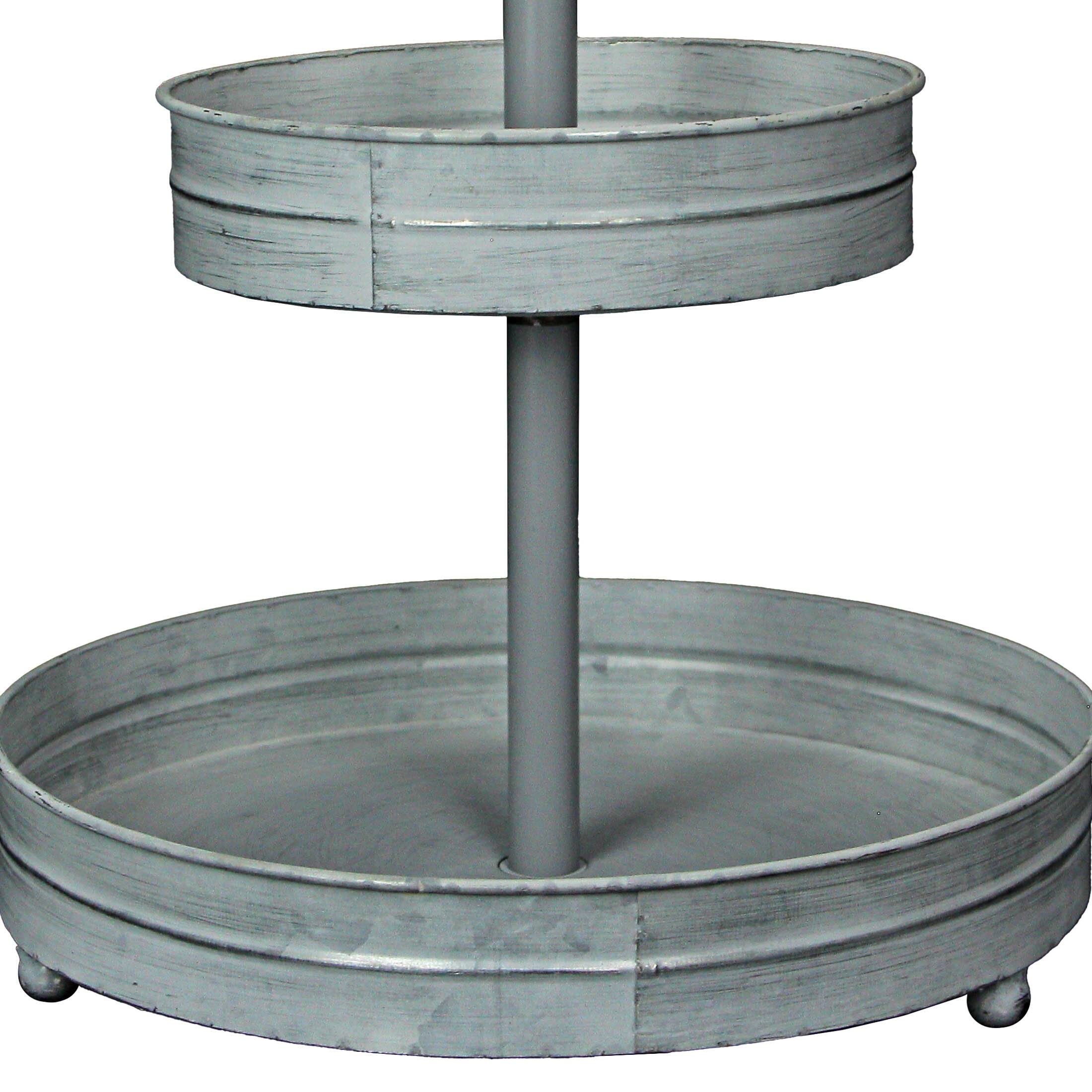 Alt View 5. Zeckos - White Galvanized Metal Rustic Round Two Tier Farmhouse Tray Serving Stand - White.
