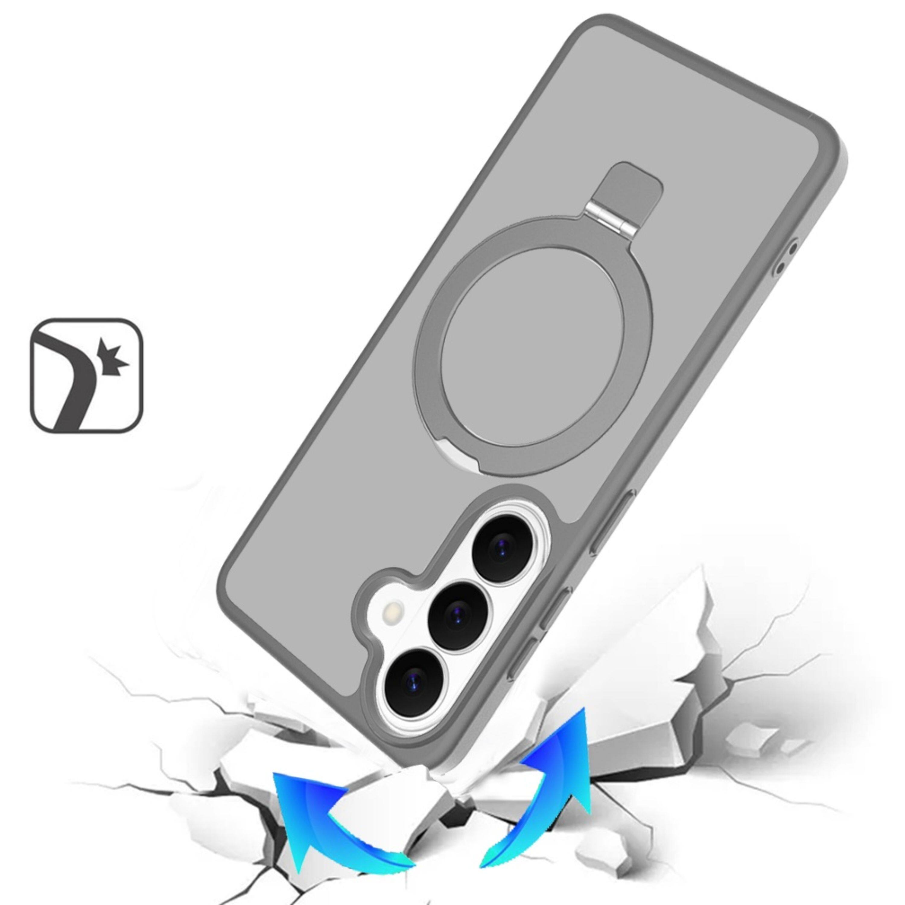 Angle. Kitcheniva - Metal Circle Ring Stand Rugged Cover Plus Tempered Glass For Samsung S25 FE Grey - Grey.