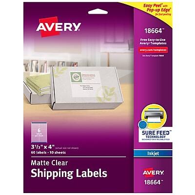 Avery - Easy Peel Inkjet Shipping Labels, 3-1/3" x 4", 60 Labels/Pack - Clear