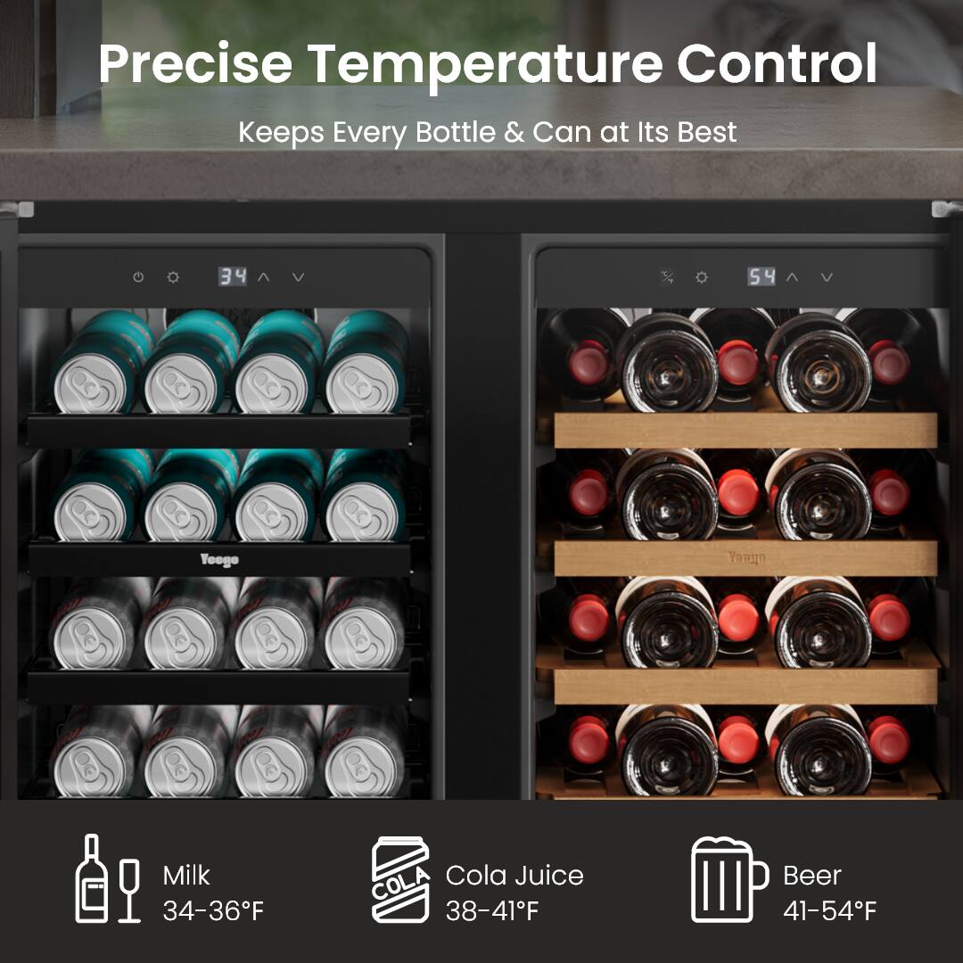 Precise Temperature Control Keeps Every Bottle & Can at Its Best

Milk 34-36°F  
Cola Juice 38-41°F  
Beer 41-54°F