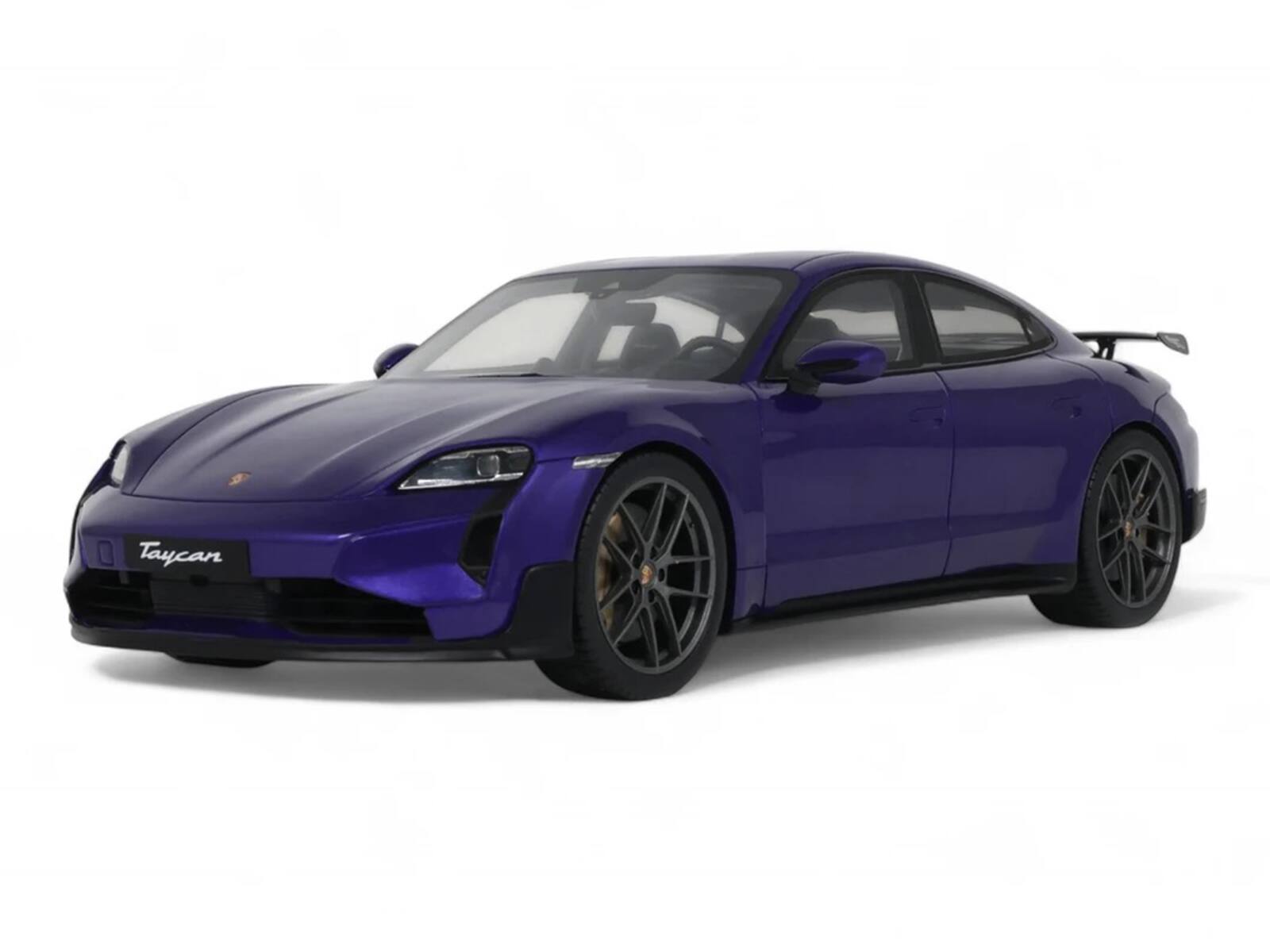 Front. GT Spirit - 2023 Porsche Taycan Turbo GT Purple Sky Metallic 1/18 Model Car by GT Spirit.