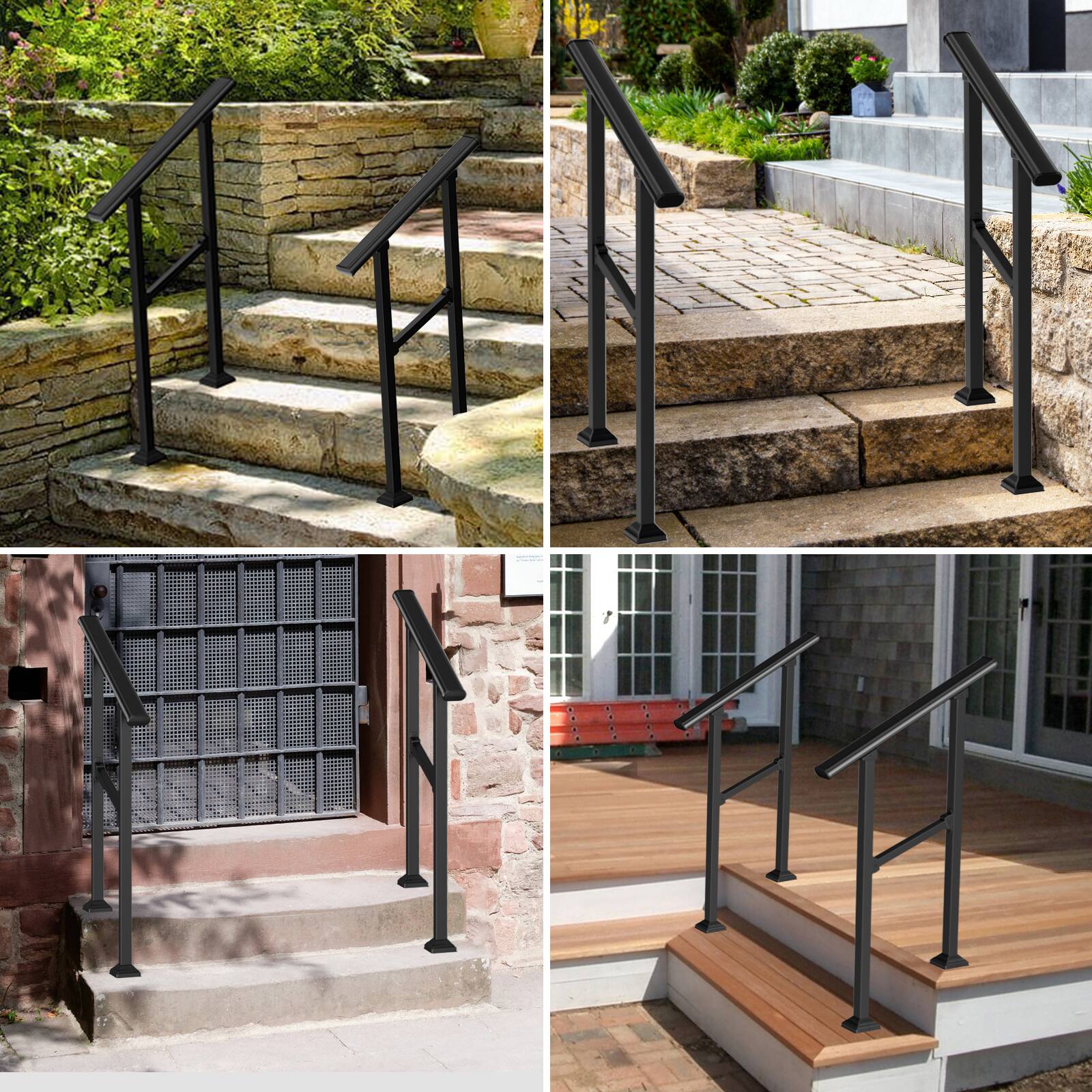 Back. LOVMOR - LOVMOR 2 Pack 2 Step Hand Rails for Outdoor Steps Wrought Iron Railing - Black.
