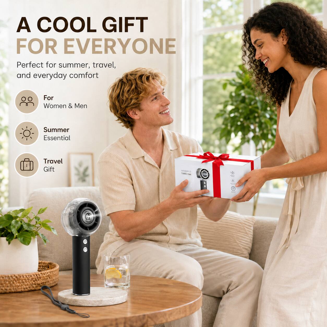 A COOL GIFT FOR EVERYONE  
Perfect for summer, travel, and everyday comfort  
For Women & Men  
Summer Essential  
Travel Gift