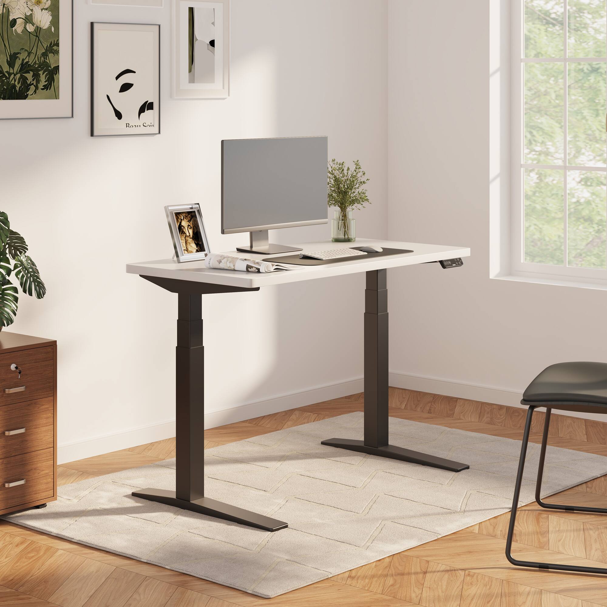 Alt View 4. FlexiSpot - FlexiSpot E7Pro 55''W Electric Adjustable Standing Desk Chipboard, White/Black - White.