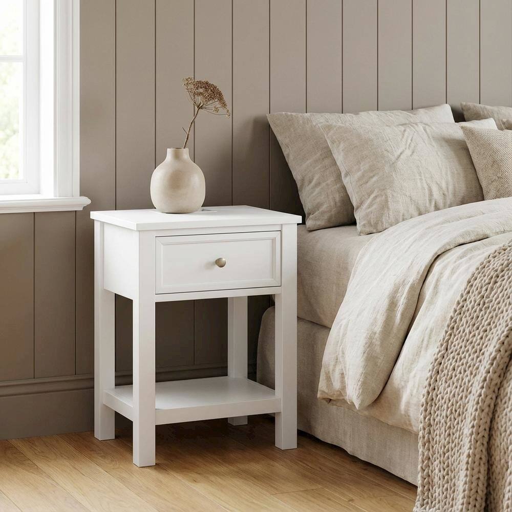 Alt View 1. FurniFact - White Modern Night Stand with Single Drawer and Sturdy Construction - White.