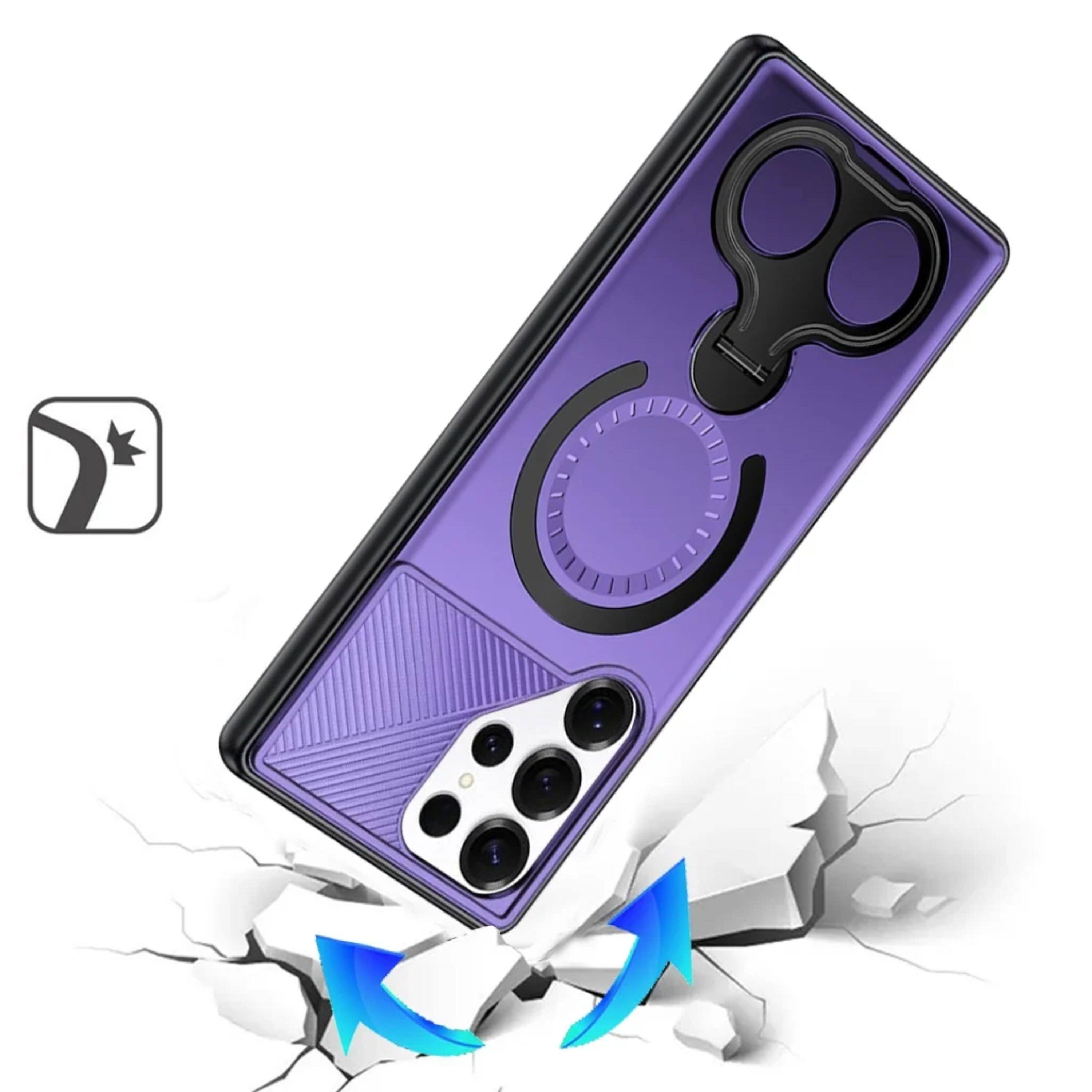 Angle. Kitcheniva - Magnetic Circle Dual 360 Ring Stand Phone Case With Tempered Glass For Samsung Galaxy S25 Ultra Purple - Purple.