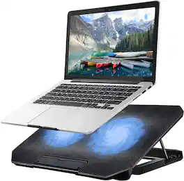 Luckbyte - Dual Turbine Fan Laptop Cooling Pad with 4 Adjustable Ergonomic Angles, Portable Silent Cooling Stand for 11-15.6"