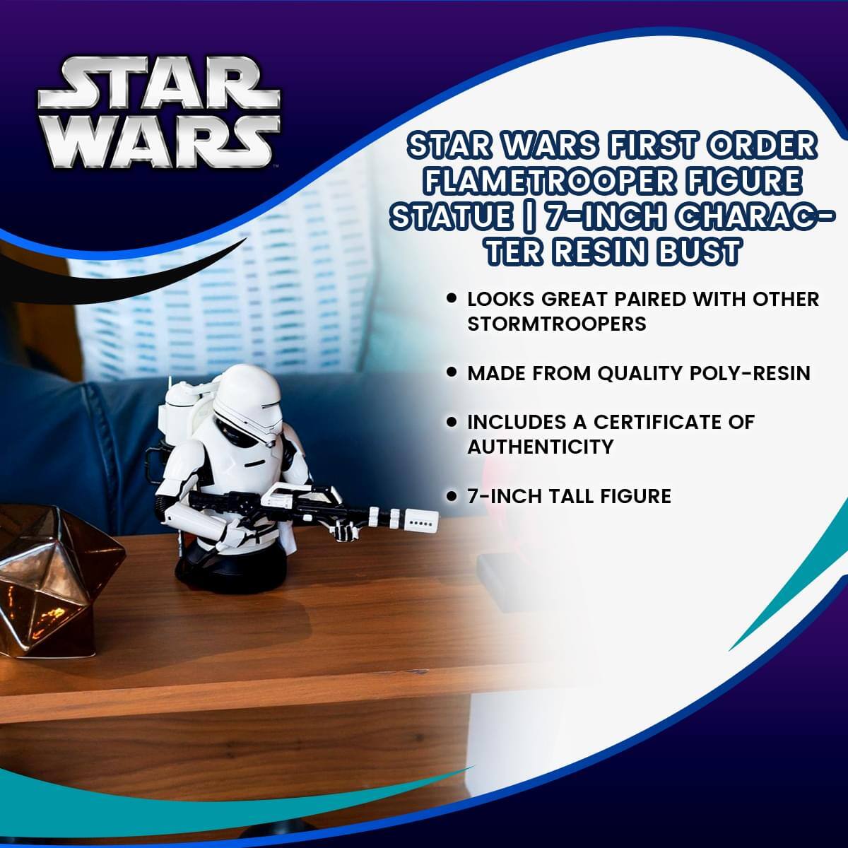 STAR WARS FIRST ORDER FLAMETROOPER FIGURE STATUE | 7-INCH CHARACTER RESIN BUST

- LOOKS GREAT PAIRED WITH OTHER STORMTROOPERS
- MADE FROM QUALITY POLY-RESIN
- INCLUDES A CERTIFICATE OF AUTHENTICITY
- 7-INCH TALL FIGURE