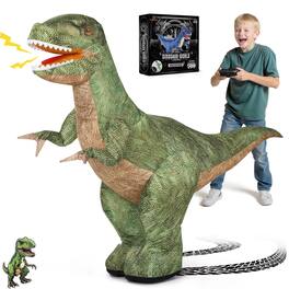 Wisairt - 4FT Inflatable Dinosaur RC Car - 360° Rotation with LED Lights & Roaring Sounds - Green